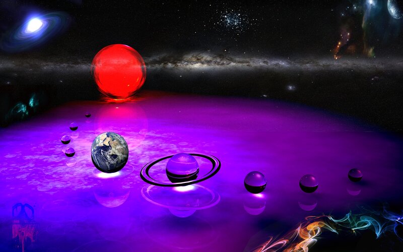 Planets in Space — Purple, Dramatic, Night, Digital Art, Galaxy