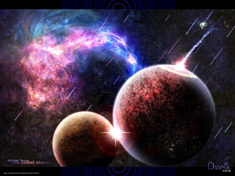 Planets in Space — Purple, Dramatic, Night, Digital Art, Nebula, Meteorites