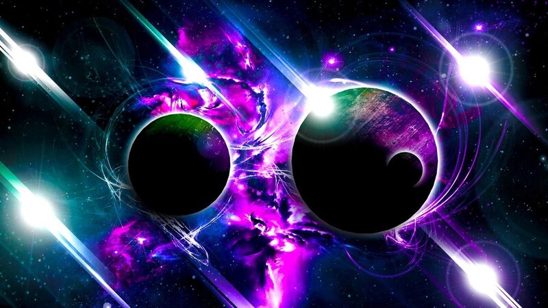 Planets in Space — Purple, Dramatic, Night, Digital Art, Nebula, Stars, Light Beams