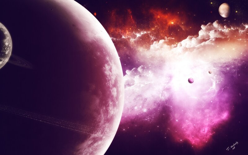 Planets in Space — Purple, Dramatic, Night, Digital Art, Nebula