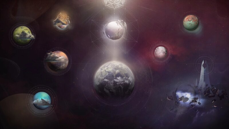 Planets in Space — Purple, Dramatic, Night, Digital Art, Spaceship
