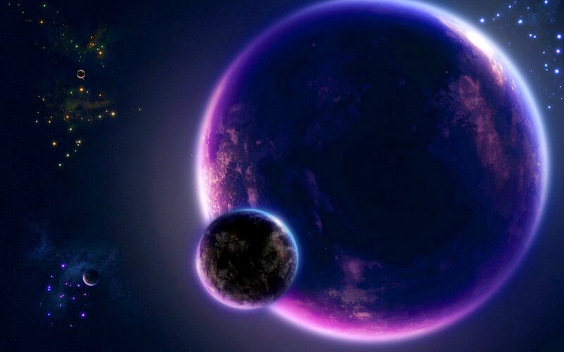 Planets in Space — Purple, Dramatic, Night, Digital Art, Stars, Galaxy