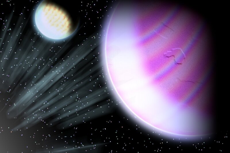Planets in Space — Purple, Dramatic, Night, Digital Art, Stars, Light Rays