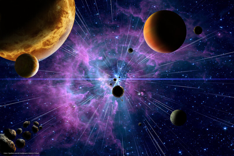 Planets in Space — Purple, Dramatic, Night, Digital Art, Stars, Nebula, Asteroids