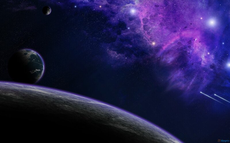 Planets in Space — Purple, Dramatic, Night, Digital Art, Stars, Nebula, Comet