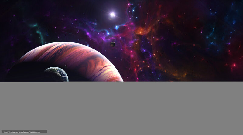 Planets in Space — Purple, Dramatic, Night, Digital Art, Stars, Nebula, Moon