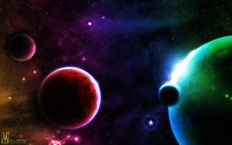 Planets in Space — Purple, Dramatic, Night, Digital Art, Stars, Nebula
