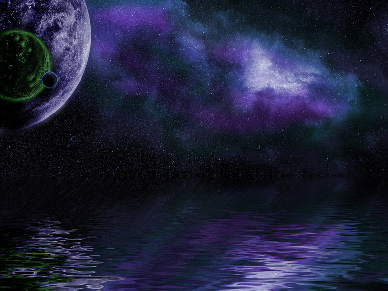 Planets in Space — Purple, Dramatic, Night, Digital Art, Stars, Nebula, Water