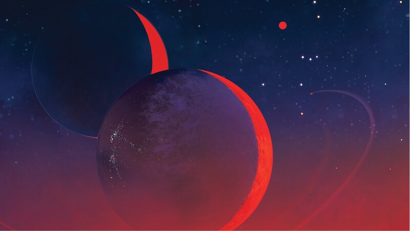 Planets in Space — Purple, Dramatic, Night, Digital Art, Stars, Planet, Moon