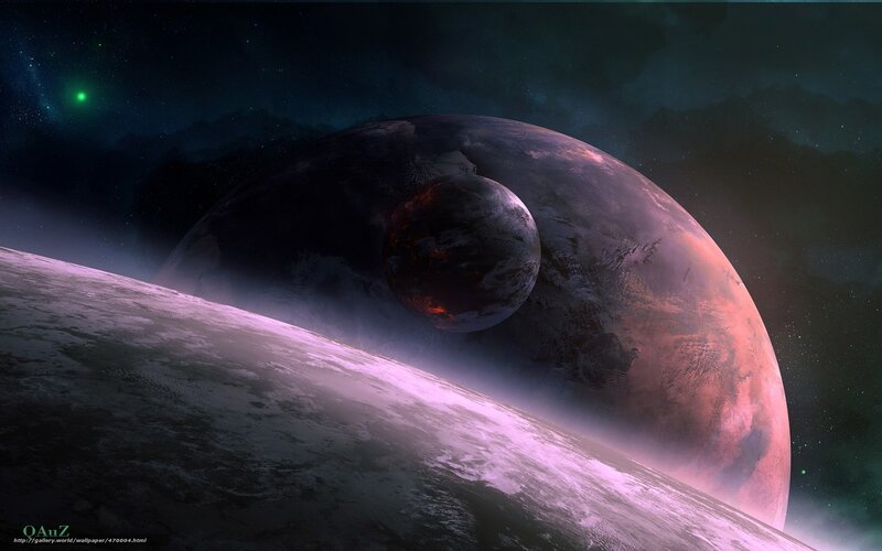Planets in Space — Purple, Dramatic, Night, Digital Art, Stars, Planet