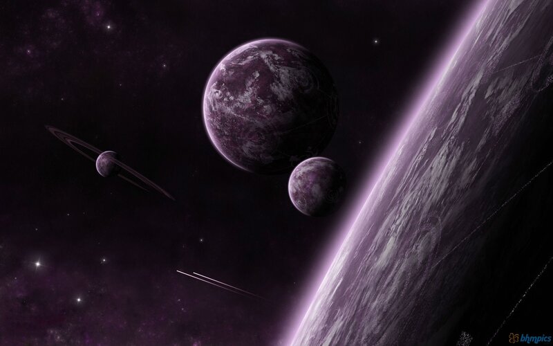 Planets in Space — Purple, Dramatic, Night, Digital Art, Stars, Ringed Planet
