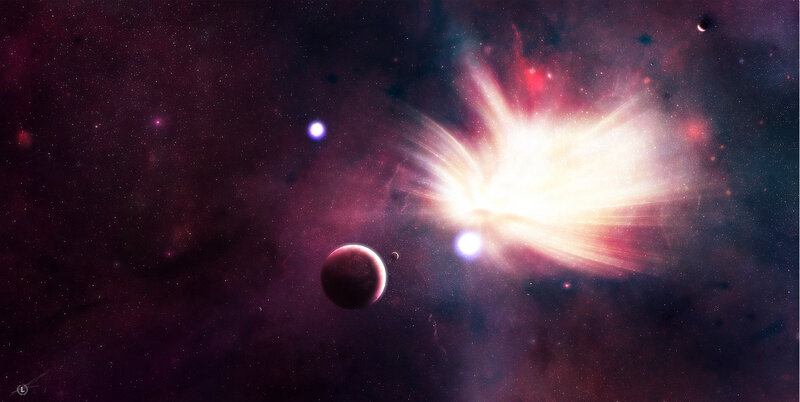 Planets in Space — Purple, Dramatic, Night, Digital Art, Stars