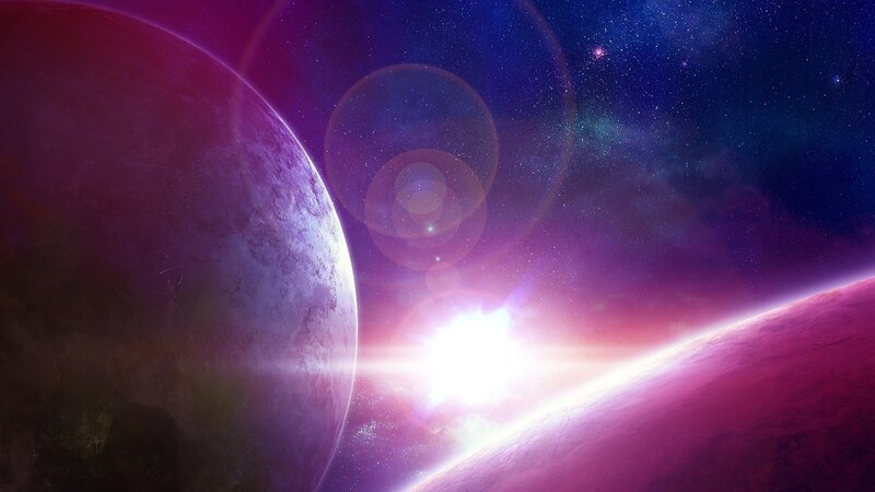Planets in Space — Purple, Dramatic, Sunset, Digital Art, Stars