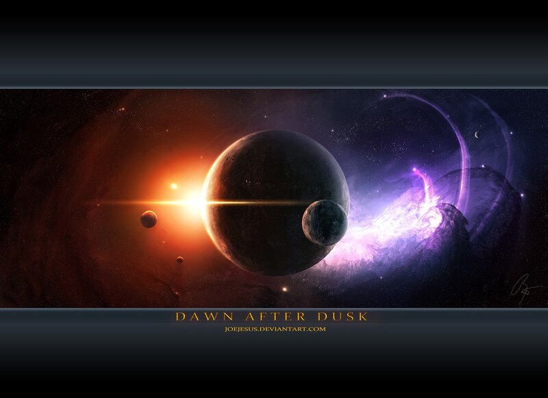 Planets in Space — Purple, Dramatic, Sunset, Digital Art