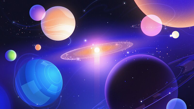 Planets in Space — Purple, Serene, Night