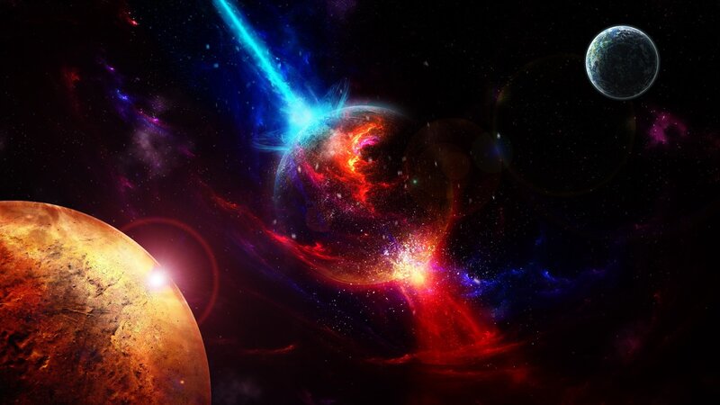 Planets in Space — Red, Digital Art