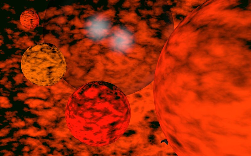 Planets in Space — Red, Dramatic, 3d Render