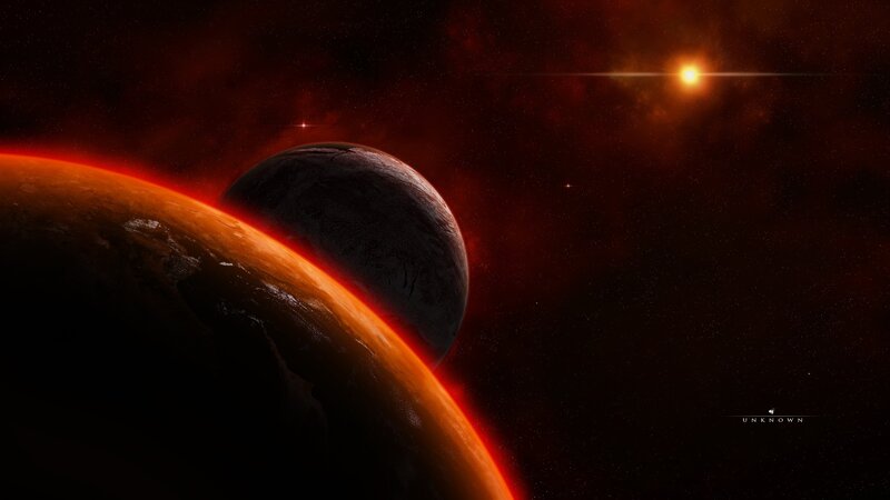 Planets in Space — Red, Dramatic, Digital Art, Star