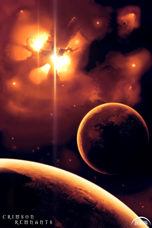 Planets in Space — Red, Dramatic, Digital Art, Stars, Nebula, Planet