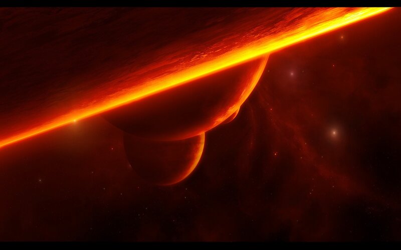 Planets in Space — Red, Dramatic, Digital Art, Stars, Planet, Orange