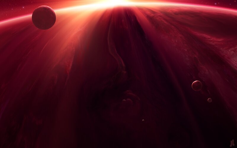 Planets in Space — Red, Dramatic, Digital Art, Stars, Planet
