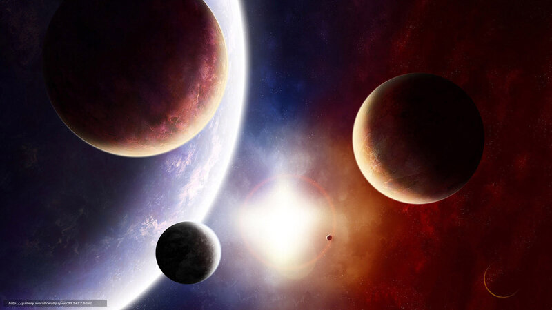 Planets in Space — Red, Dramatic, Digital Art, Stars, Sun, Moon