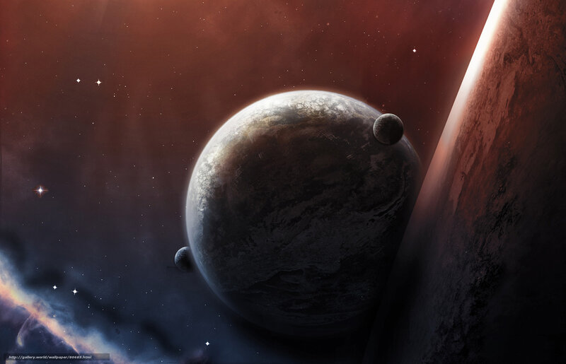 Planets in Space — Red, Dramatic, Digital Art, Stars
