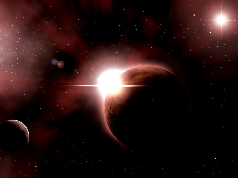 Planets in Space — Red, Dramatic, Night, Digital Art