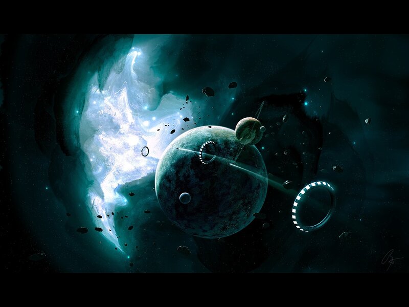 Planets in Space — Teal, Dramatic, Night