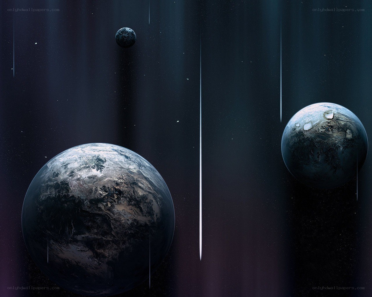 planets in space with meteors