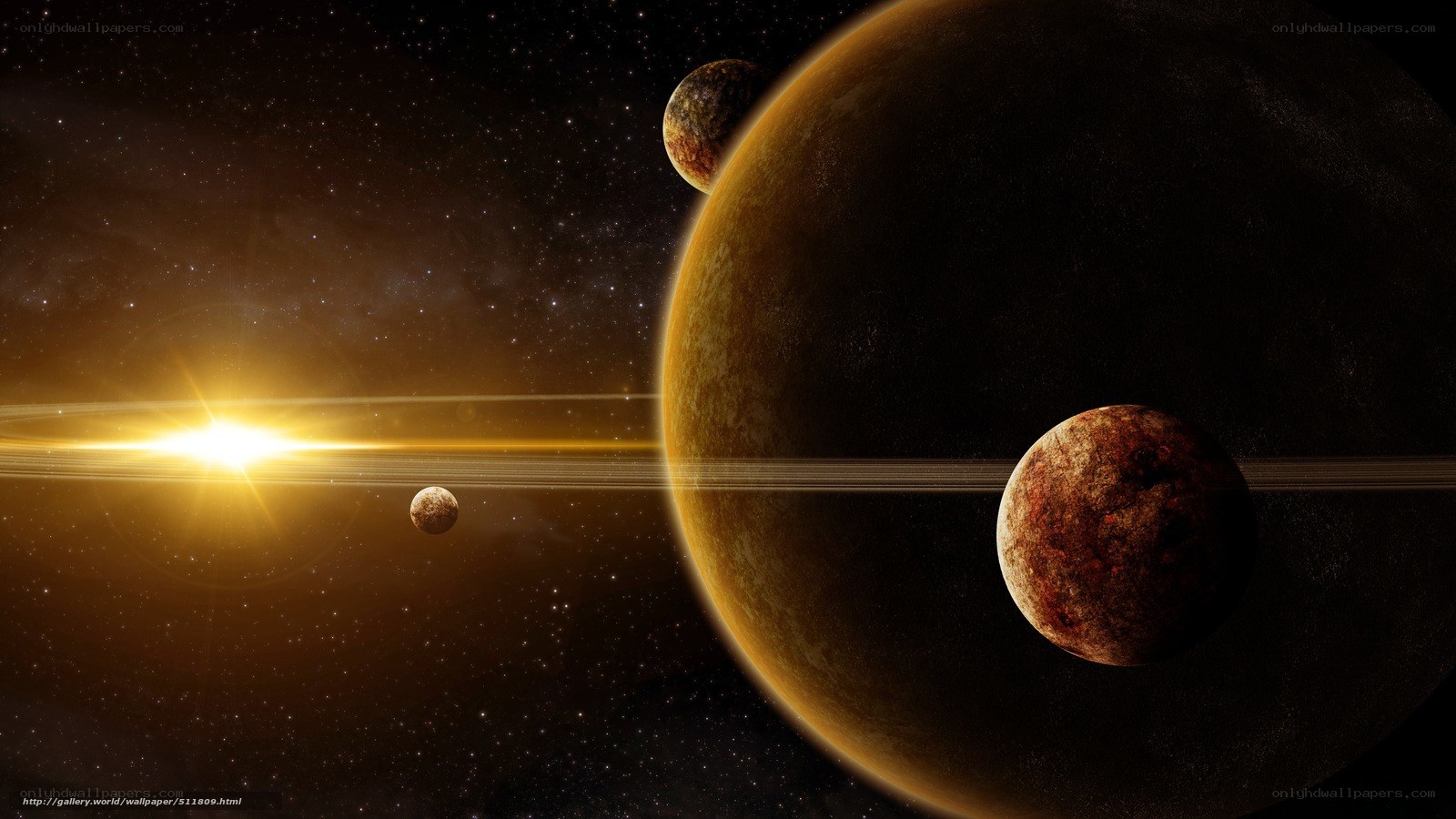 planets in space with star
