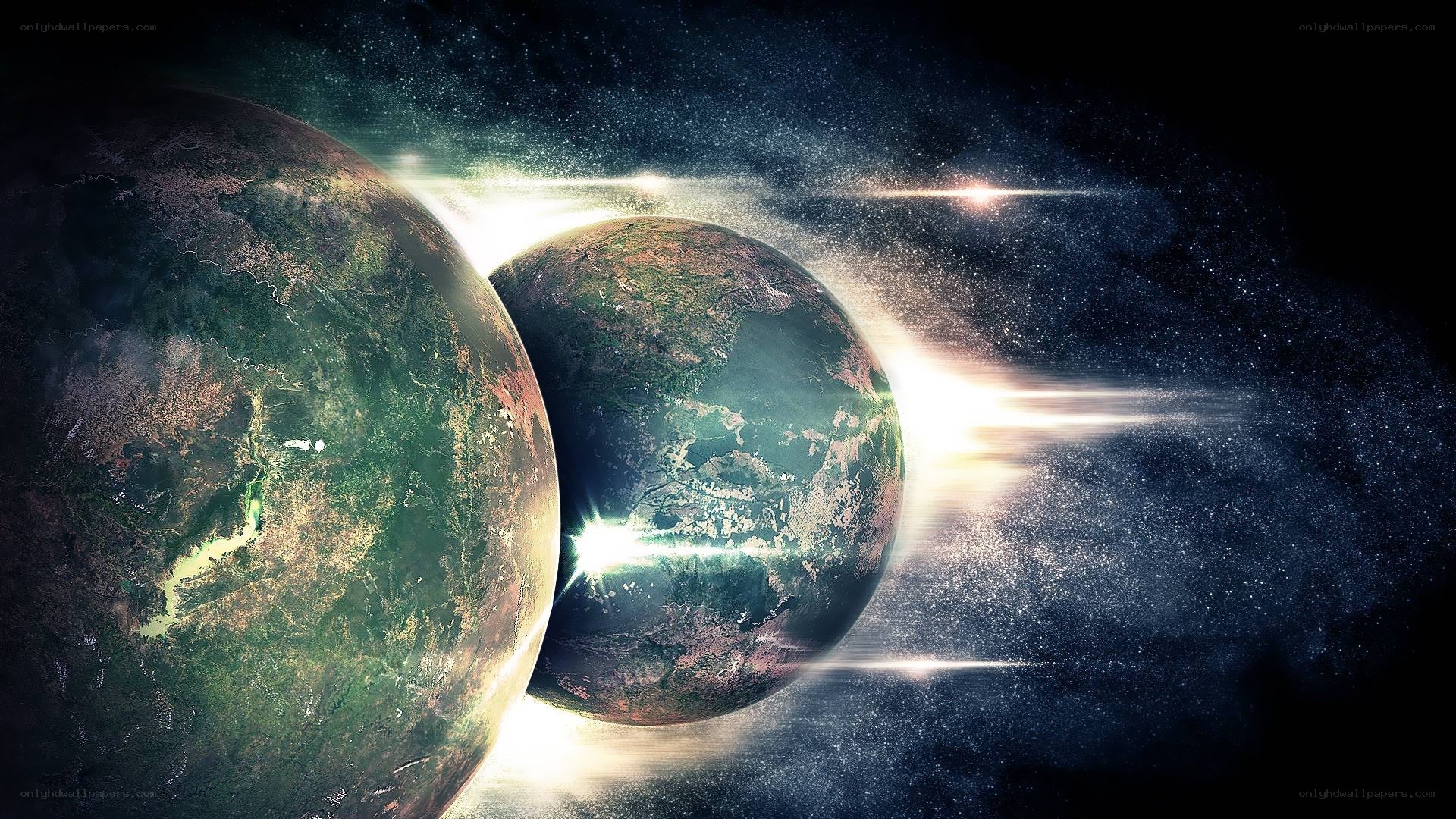 Planets in space with starlight