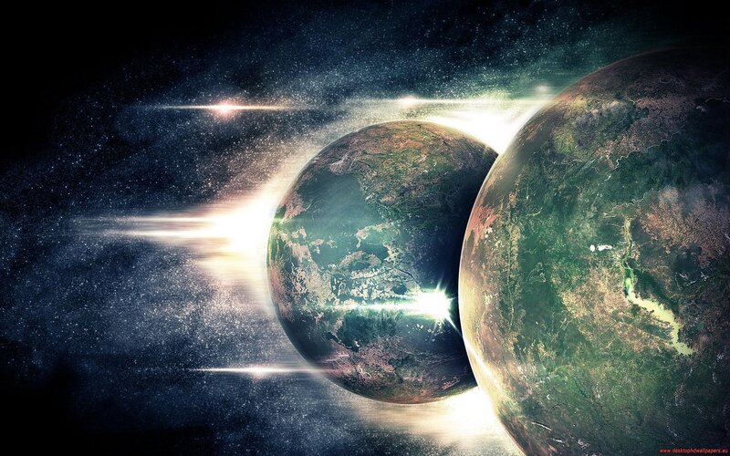 Planets in space with starlight