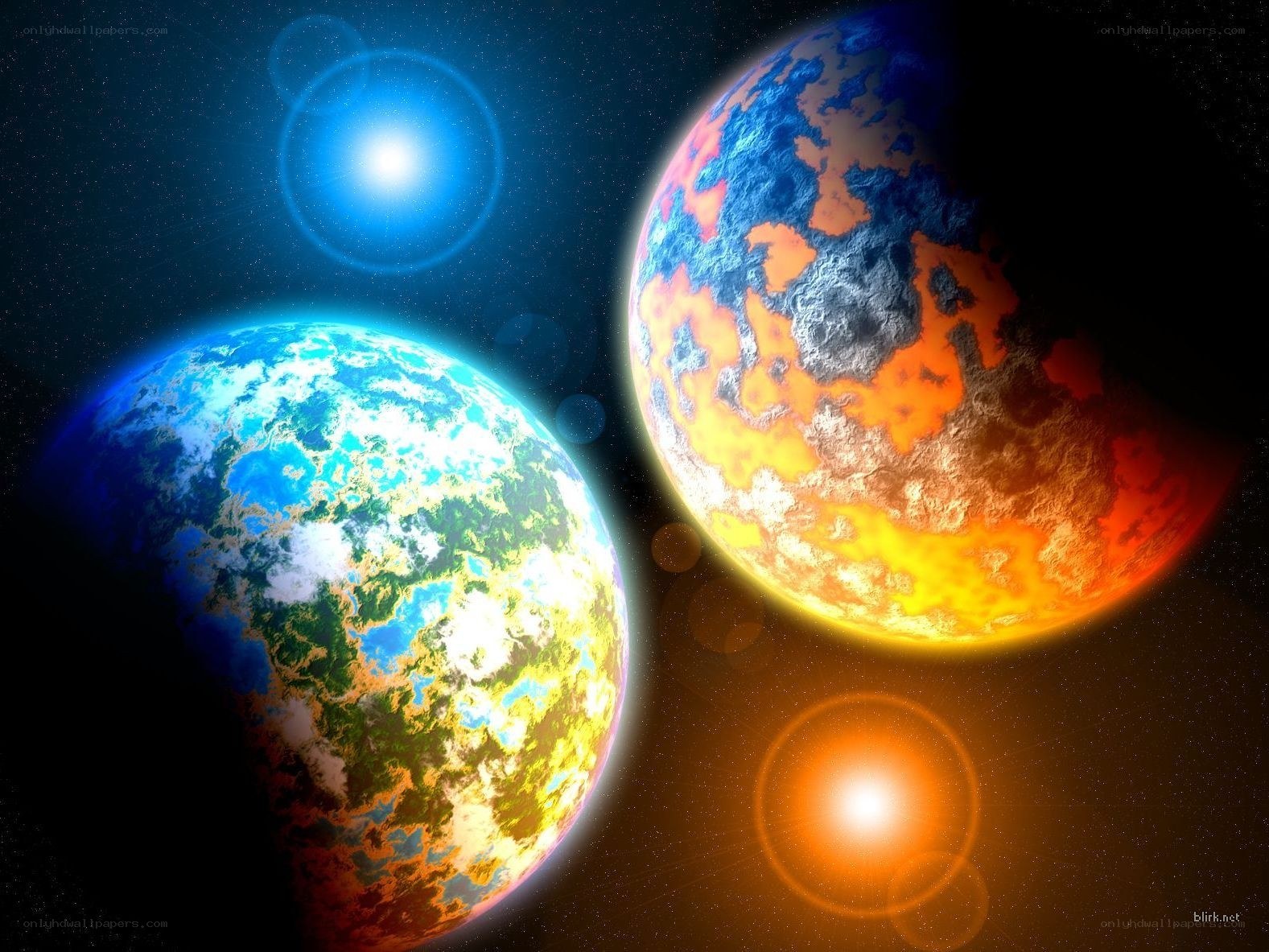 Planets in space with stars