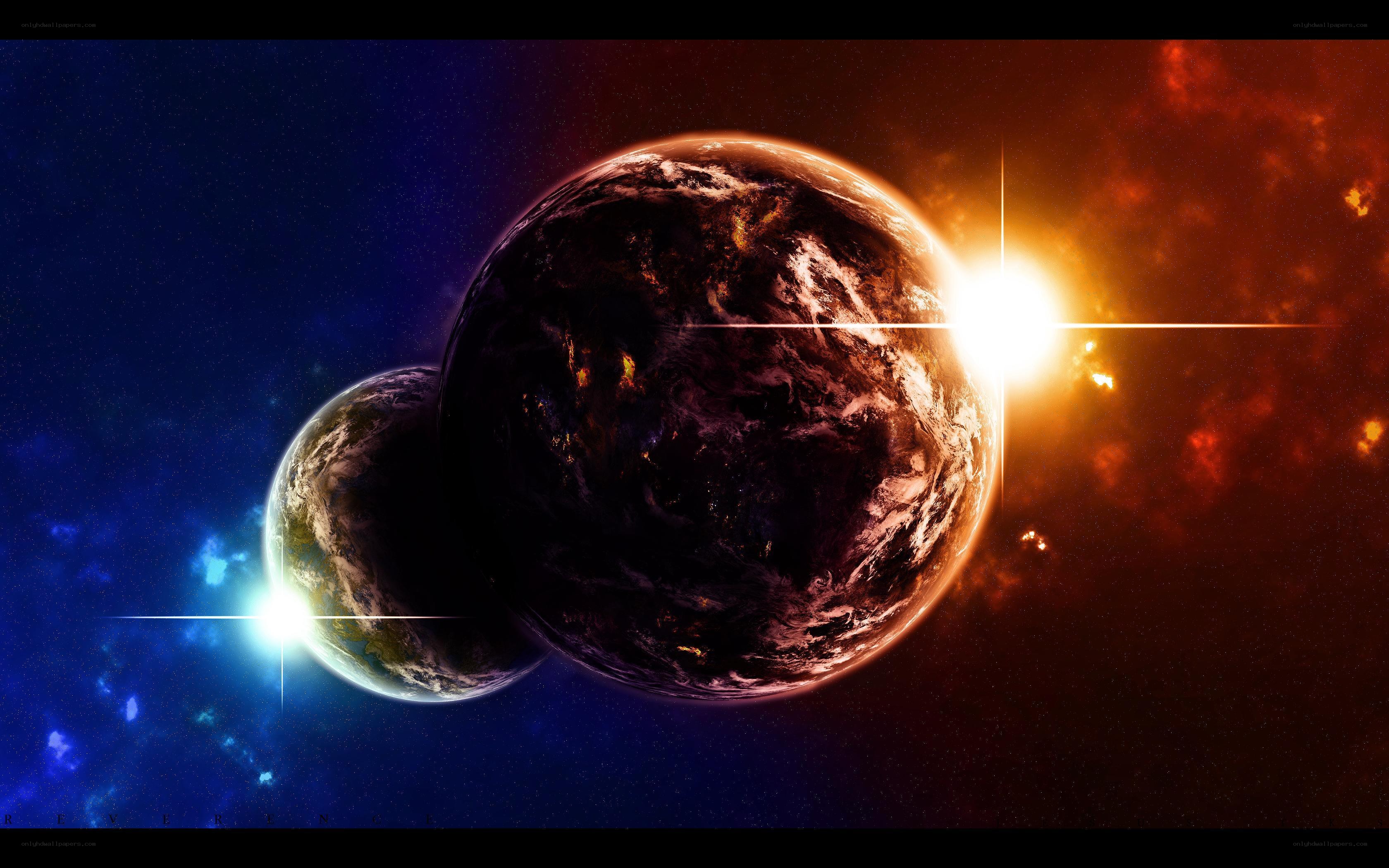 Planets in space with stars