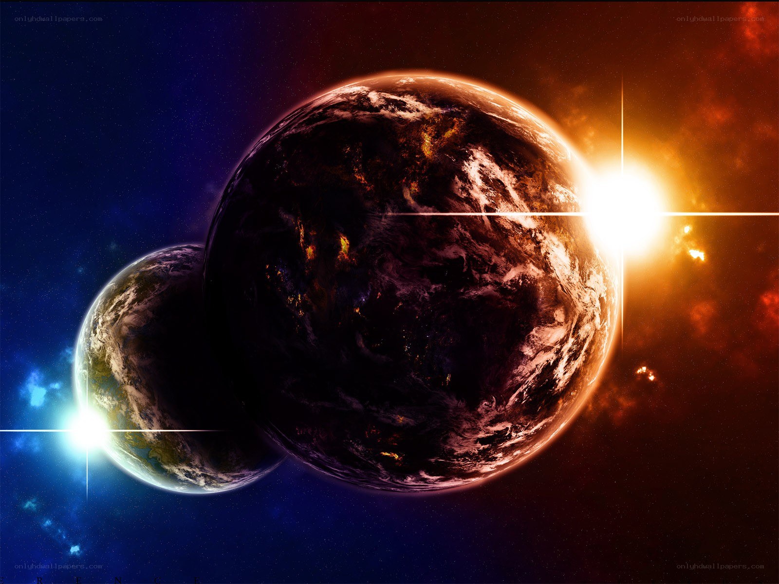 Planets in space with stars