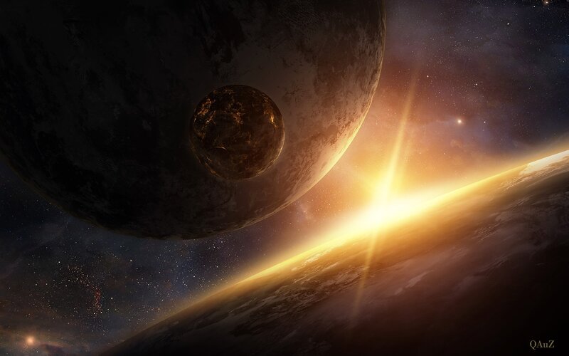 Planets in space with sun