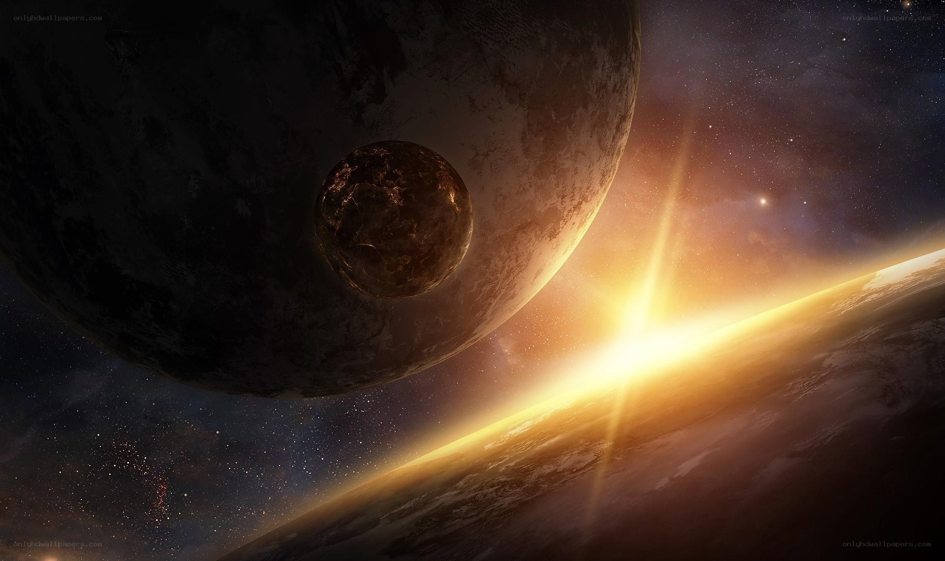 Planets in space with sun