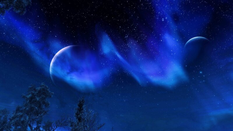 Planets in Starry Sky — Blue, Serene
