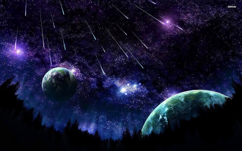 Planets in Starry Sky — Purple, Dramatic, Night