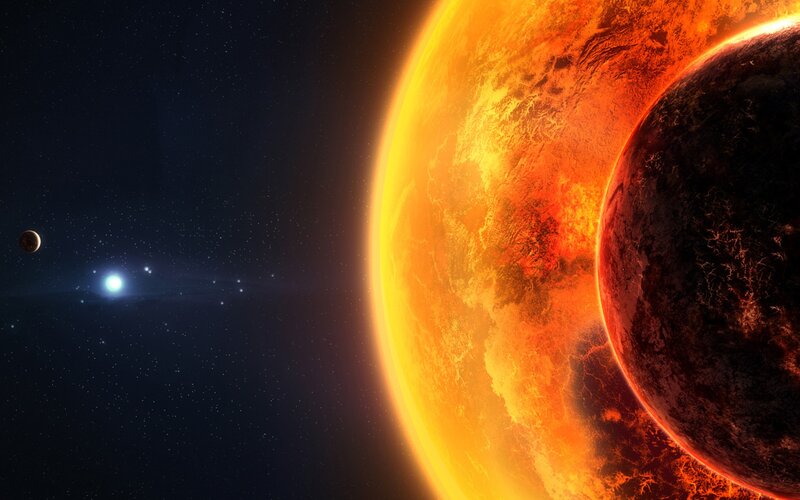 Planets Near Star — Orange, Dramatic