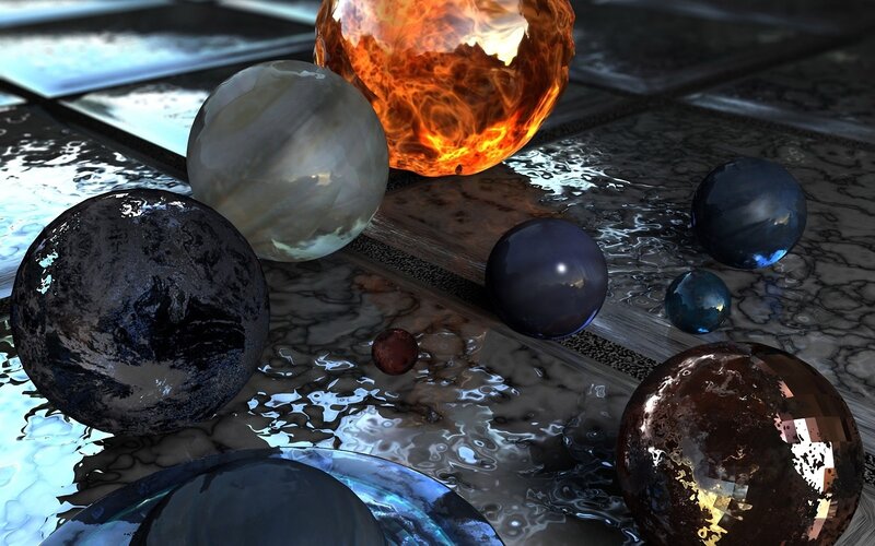 Planets on Reflective Surface — Black, Dramatic