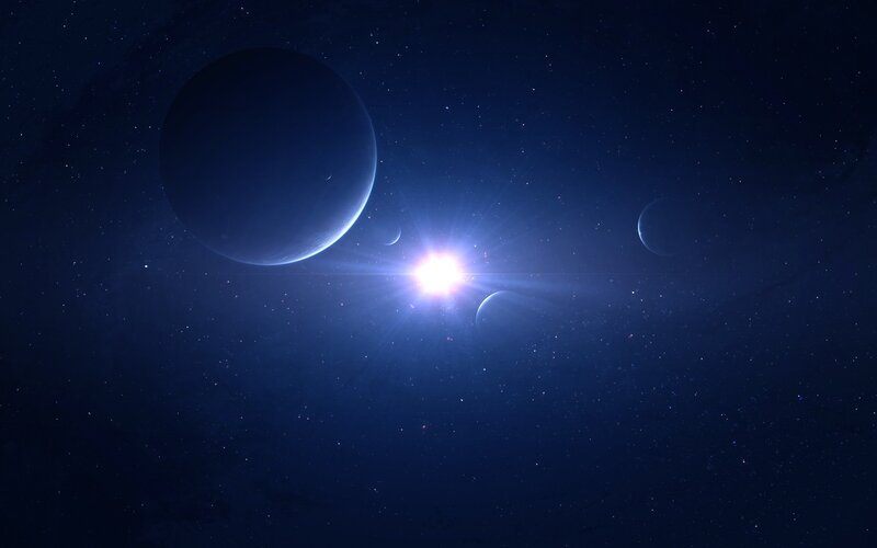 Planets Orbiting Star — Blue, Serene, Night
