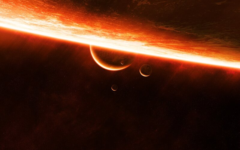 Planets Orbiting Star — Red, Dramatic