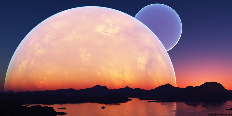 Planets over Alien Landscape