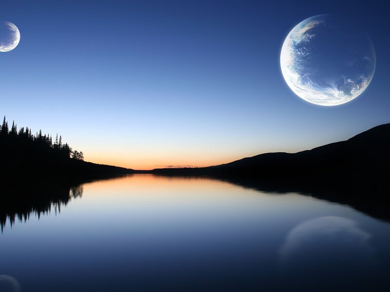 Planets over Lake — Blue