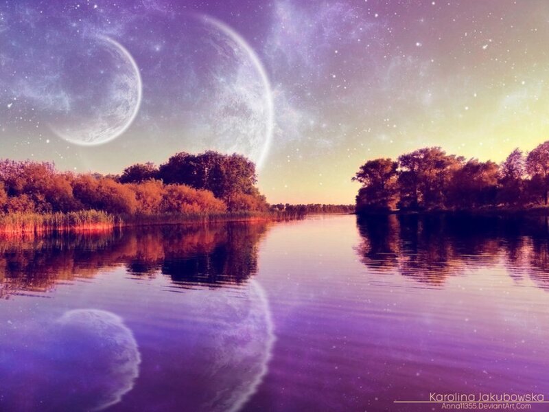 Planets over Lake — Purple
