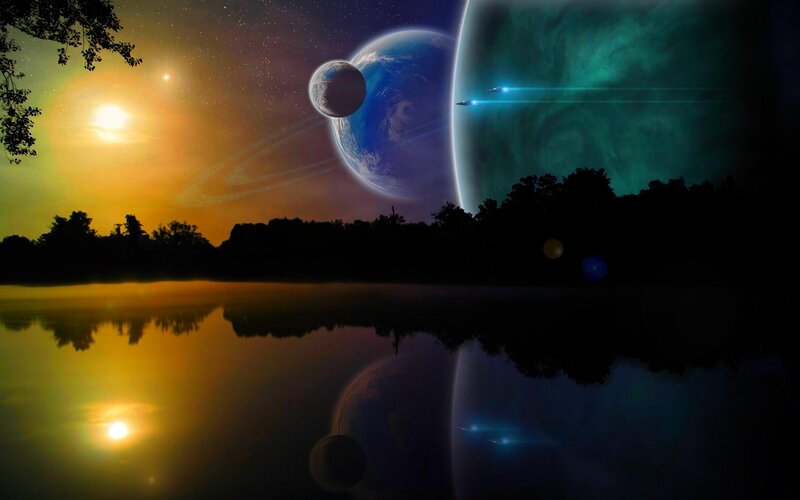 Planets over Lake — Yellow