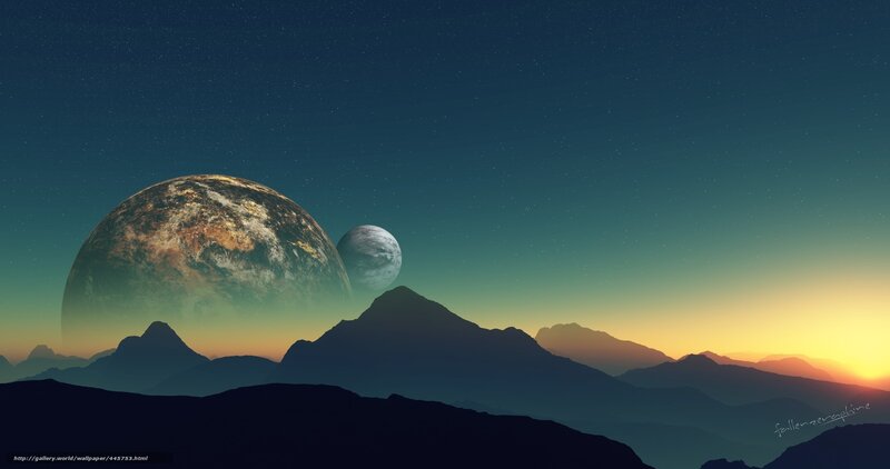 Planets over Mountain Range — Blue