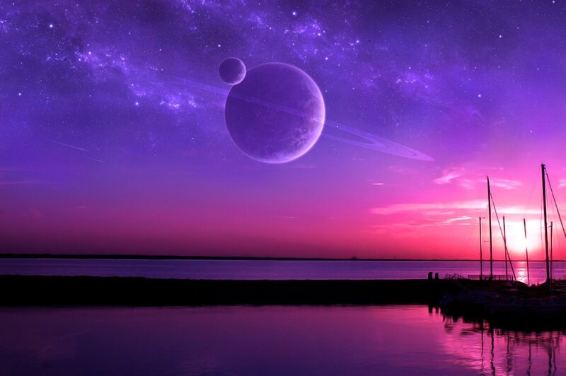 Planets over Water — Purple